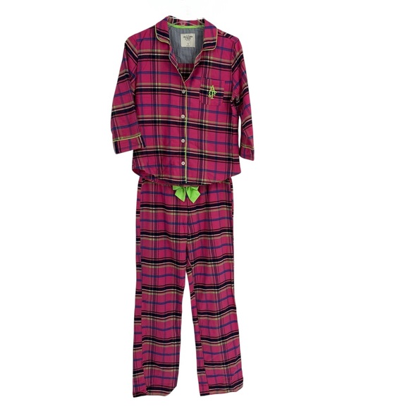 Abercrombie & Fitch Pink Plaid Flannel Pajama Set Size Medium Two Piece Button - Picture 1 of 8
